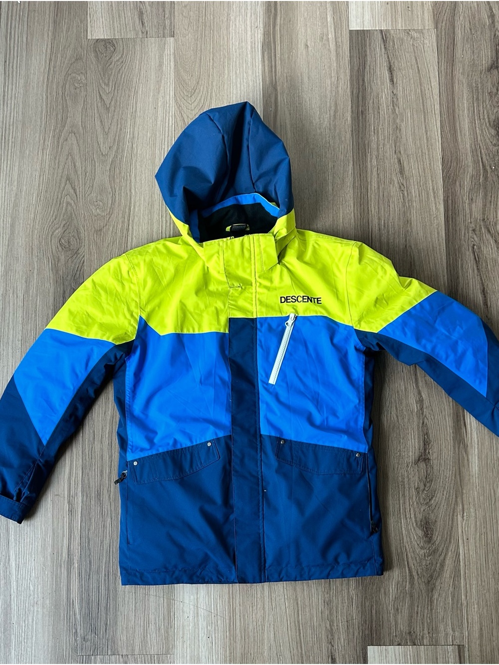 Descente Kids Colorblock Ski Jacket in Neon Yellow, Royal Blue & Navy